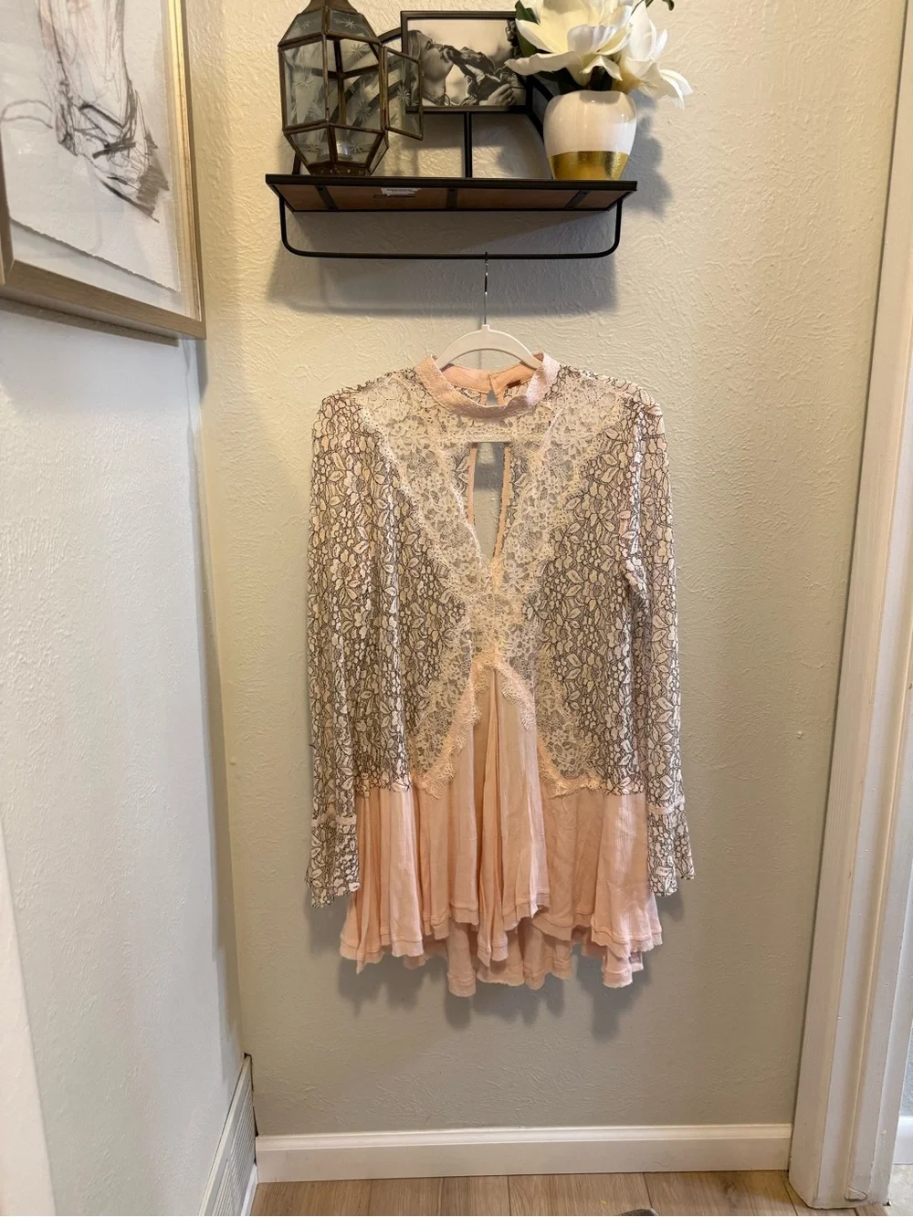 Free People Secret Origins Pieced Lace Tunic Pink Size M